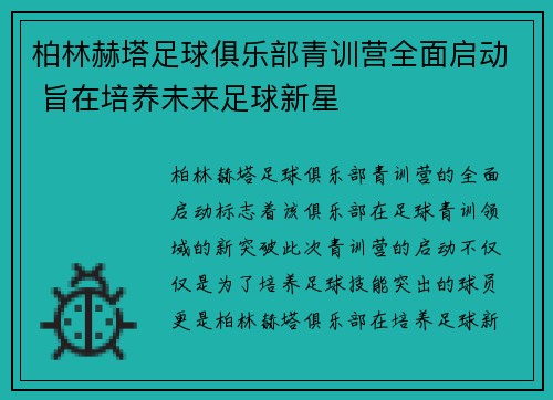 柏林赫塔足球俱乐部青训营全面启动 旨在培养未来足球新星